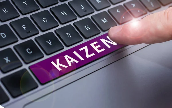 Text sign showing Kaizen, Concept meaning a Japanese business philosophy of improvement of working practices