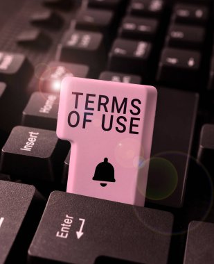 Text sign showing Terms Of Use, Business overview Established conditions for using something Policies Agreements