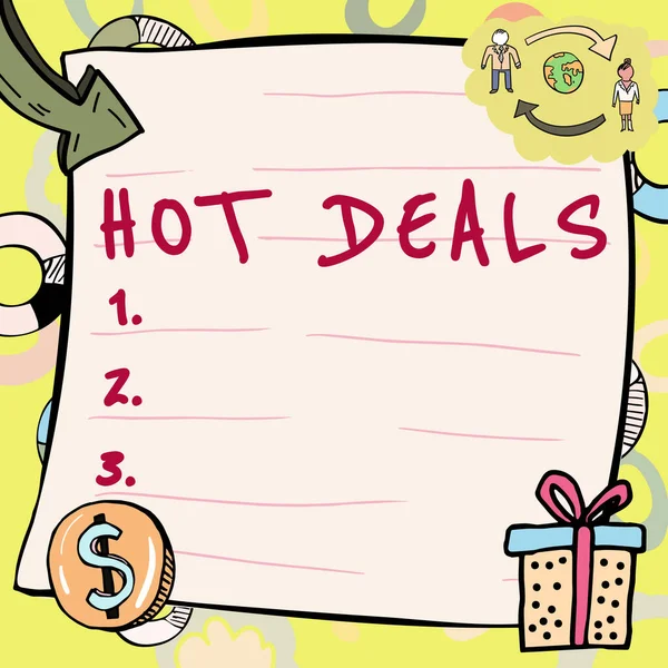 Hand Writing Sign Hot Deals Conceptual Photo Agreement Which One — Foto Stock
