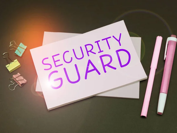 Inspirace Ukazující Znak Security Guard Ukázkové Nástroje Pro Správu Více — Stock fotografie
