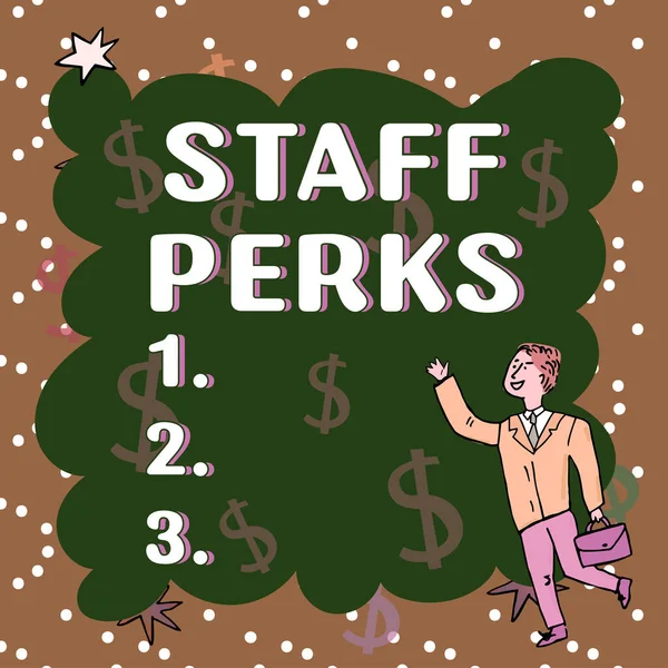Legenda Texto Apresentando Perks Staff Visão Geral Trabalhadores Benefícios Bônus — Fotografia de Stock