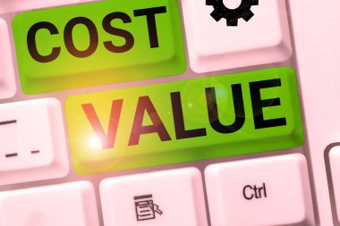 Text caption presenting Cost Value, Word Written on The amount that usualy paid for a item you buy or hiring a person