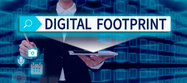 Sign Displaying Digital Footprint Business Idea Uses Digital Technology Operate — Fotografia de Stock