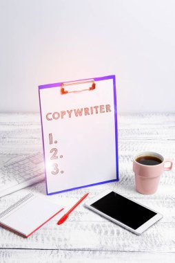 Text sign showing Copywriter, Concept meaning writing the text of advertisements or publicity material