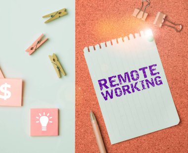 Conceptual display Remote Working, Internet Concept situation in which an employee works mainly from home