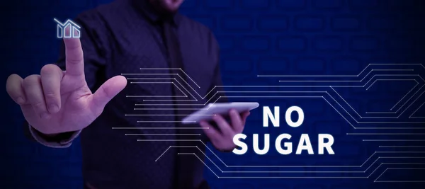 stock image Handwriting text No Sugar, Word for has been left behind and replaced with artificial sweetener