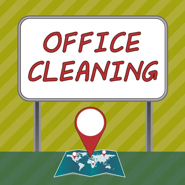 Sign displaying Office Cleaning, Word for the action or process of cleaning the inside of office building