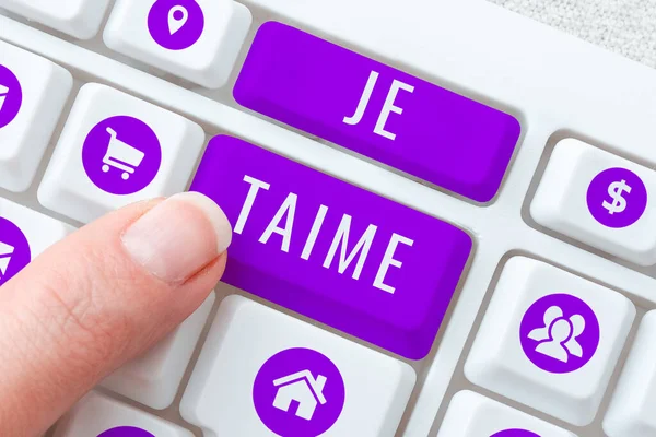 手写文字Je Taime 概念意思是用法语表达我爱你的话 — 图库照片