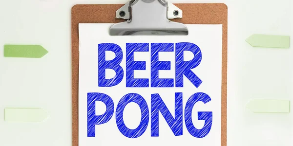 Sign displaying Beer Pong, Concept meaning a game with a set of beer-containing cups and bouncing or tossing a Ping-Pong ball