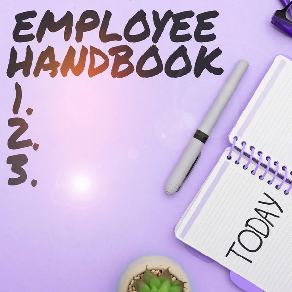 Text sign showing Employee Handbook, Internet Concept Document that contains an operating procedures of company