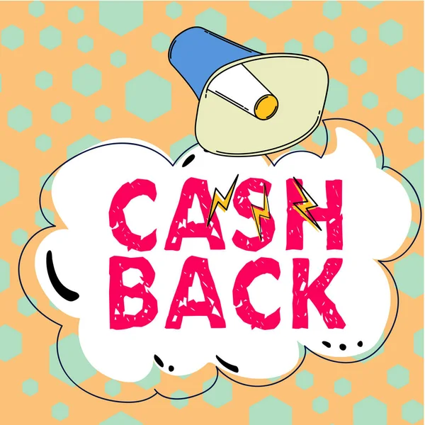 Text sign showing Cash Back, Business showcase incentive offered buyers certain product whereby they receive cash