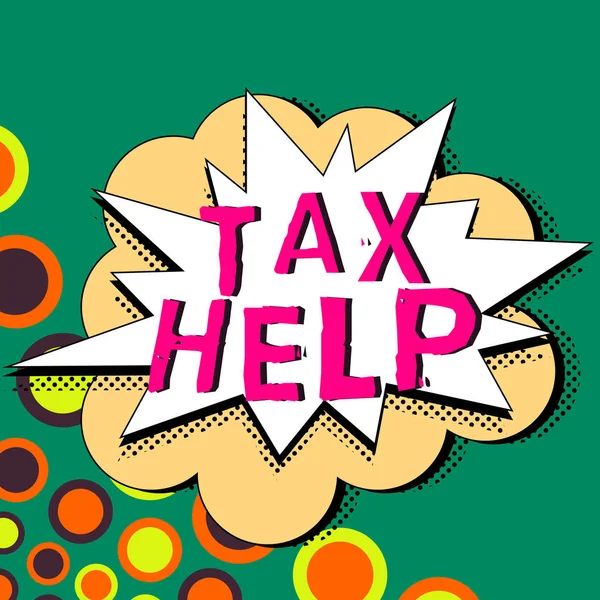 手書きのテキスト 税金ヘルプ 国の歳入への強制拠出の援助を意味する概念 — ストック写真