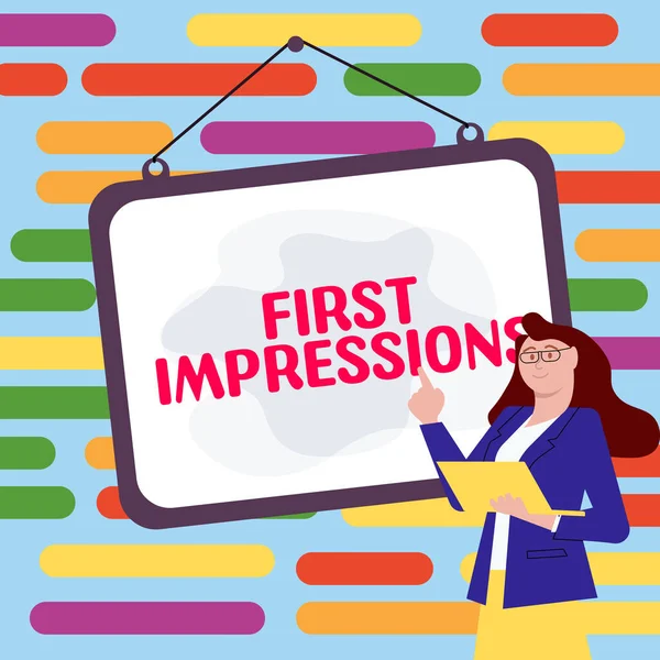 Text sign showing First Impressions, Word Written on What a person thinks of you when they first meet you