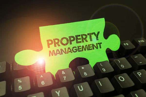 Text caption presenting Property Management, Concept meaning Overseeing of Real Estate Preserved value of Facility