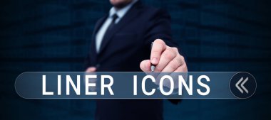 Text showing inspiration Liner Icons, Business showcase use to improve visual interest and grab the users attention