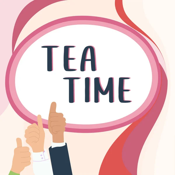 Logga Visar Tea Time Affärsidé Den Tid Eftermiddagen När Vissa — Stockfoto