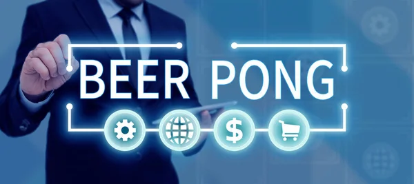 Tekst Weergeven Bier Pong Business Idee Een Spel Met Een — Stockfoto
