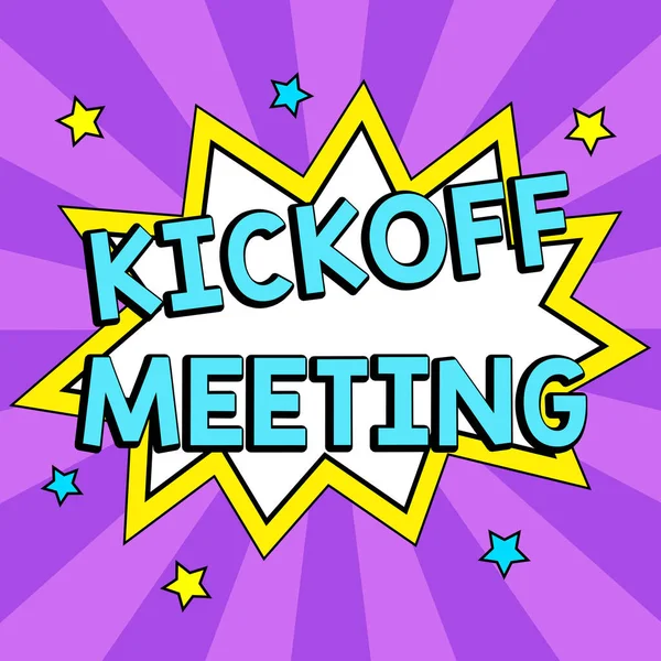 Text Sign Showing Kickoff Meeting Word Special Discussion Legalities Involved — Fotografia de Stock