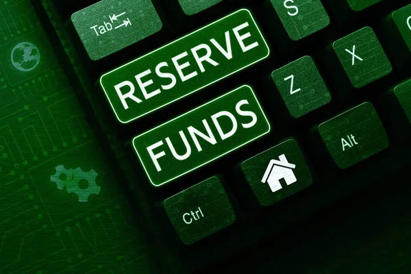 Text Sign Showing Reserve Funds Business Concept Money Released Bank —  Fotos de Stock