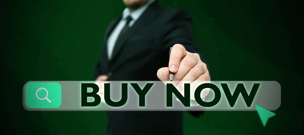 Muestra Muestra Comprar Ahora Escaparate Negocios Pidiendo Alguien Que Compre — Foto de Stock