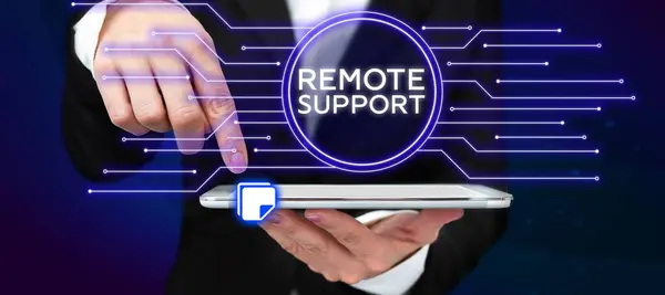 Conceptual Caption Remote Support Word Help End Users Solve Computer — Fotografia de Stock