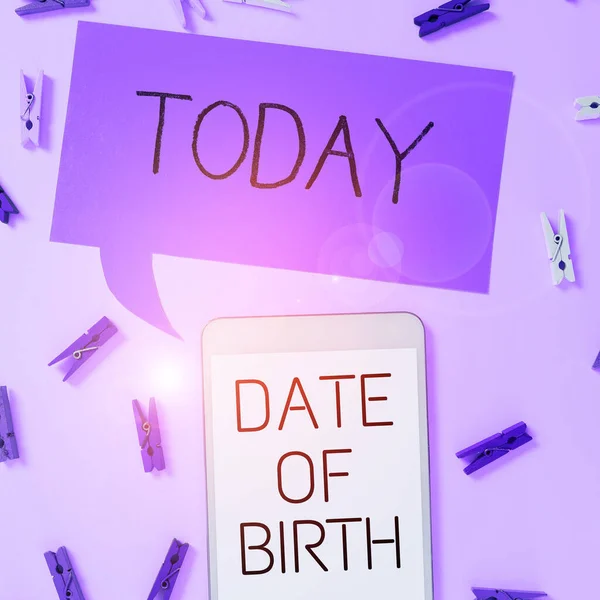 Text caption presenting Date Of Birth, Concept meaning Day when someone is born new baby coming pregnant lady