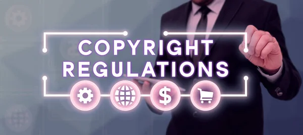 Text Showing Inspiration Copyright Regulations Internet Concept Body Law Governs — Fotografia de Stock