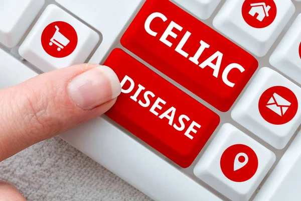 Inspiration showing sign Celiac Disease, Internet Concept Small intestine is hypersensitive to gluten Digestion problem
