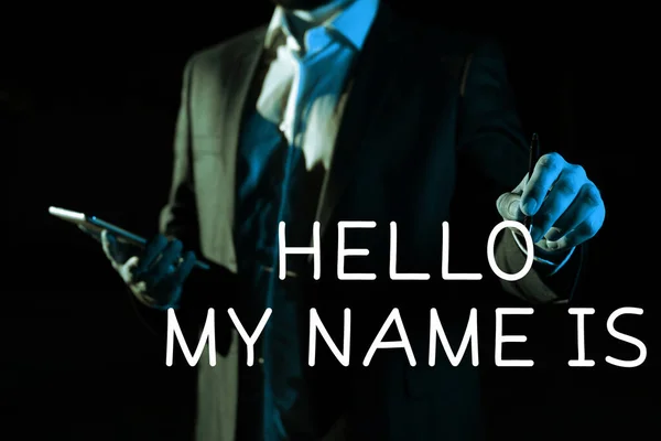 Text Showing Inspiration Hello Name Word Written Introducing Yourself New — Foto Stock