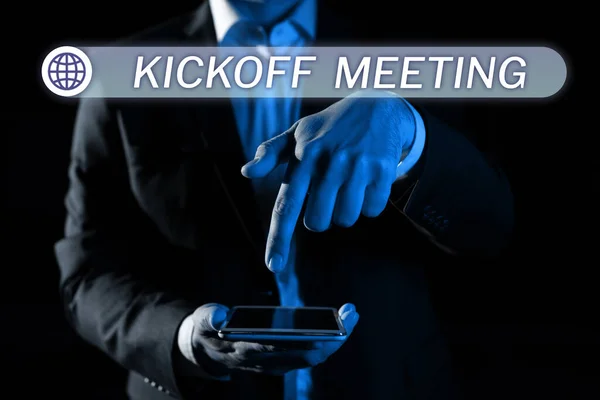 Text Caption Presenting Kickoff Meeting Business Concept Special Discussion Legalities — Foto Stock