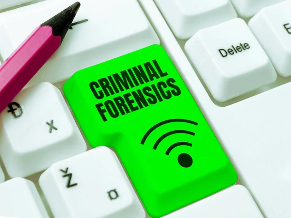 Sign displaying Criminal Forensics, Business approach Federal Offense actions Illegal Activities punishable by Law