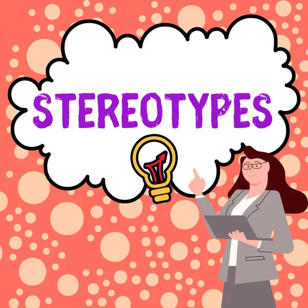 Text Sign Showing Stereotypes Business Idea Any Thought Widely Adopted —  Fotos de Stock