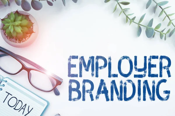 Writing Displaying Text Employer Branding Word Process Promoting Company Building — Foto de Stock