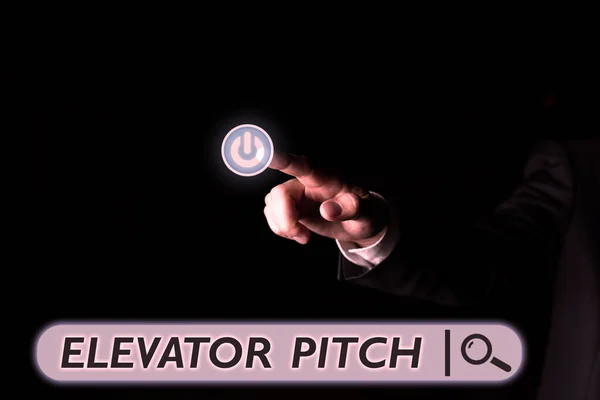 Text Sign Showing Elevator Pitch Business Approach Persuasive Sales Pitch — Foto de Stock