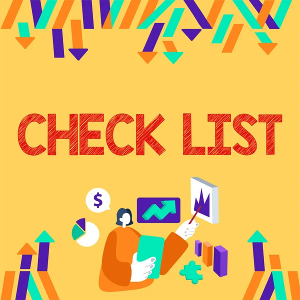 Handwriting text Check List, Internet Concept Items required Things to be done Points to be considered