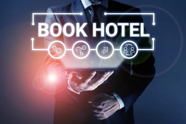 Conceptual Λεζάντα Book Hotel Concept Σημαίνει Μια Ρύθμιση Που Κάνετε — Φωτογραφία Αρχείου