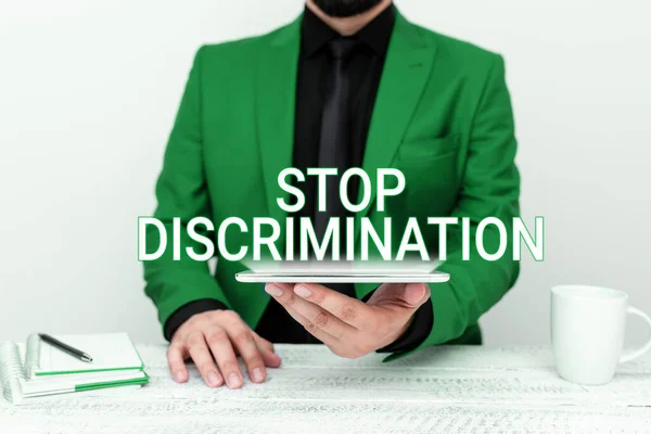 Sign Displaying Stop Discrimination Business Approach Prevent Illegal Excavation Quarry — Zdjęcie stockowe