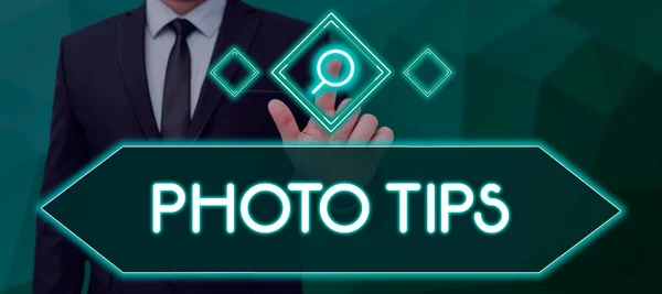 Text Sign Showing Photo Tips Business Idea Suggestions Take Good — Zdjęcie stockowe