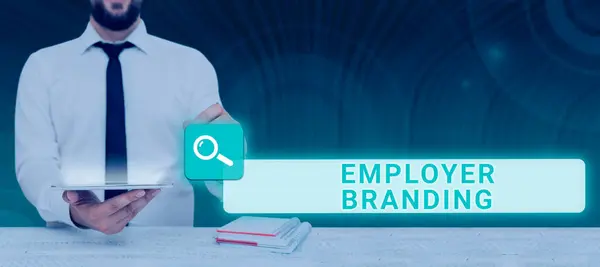 Conceptual Caption Employer Branding Concept Meaning Process Promoting Company Building — Stok fotoğraf