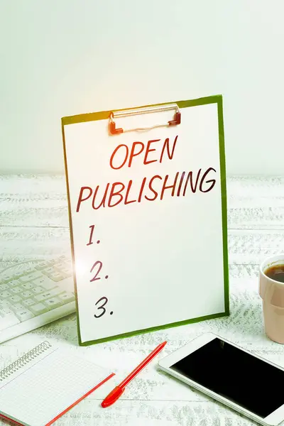 Podepsat Zobrazení Open Publishing Obchodní Koncept Line Přístup Mnoha Veřejných — Stock fotografie