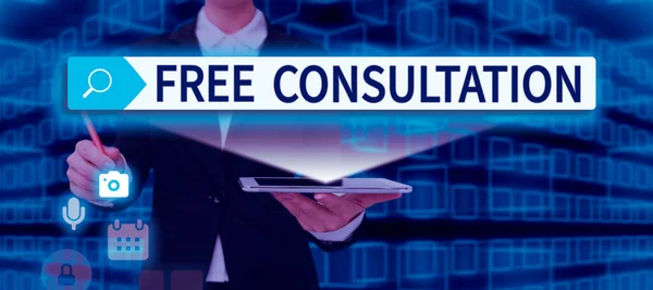Sign Displaying Free Consultation Word Giving Medical Legal Discussions Pay — Stock Photo, Image