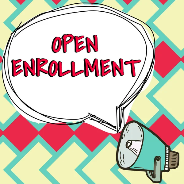 Sign Displaying Open Enrollment Word Yearly Period People Can Enroll — Fotografia de Stock