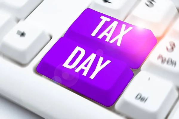 税金の日を示すテキストキャプション 個人所得税が返す時間のインターネットの概念口語用語 — ストック写真