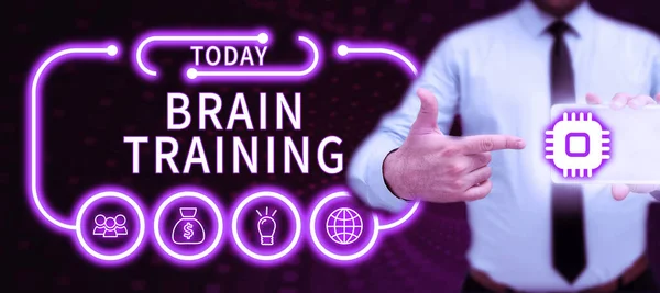 Hand Writing Sign Brain Training Internet Concept Mental Activities Maintain — Stock Fotó