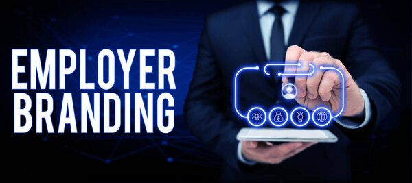 Текст, показывающий вдохновение Брендинг работодателя, Обзор бизнеса Процесс продвижения компании Повышение репутации