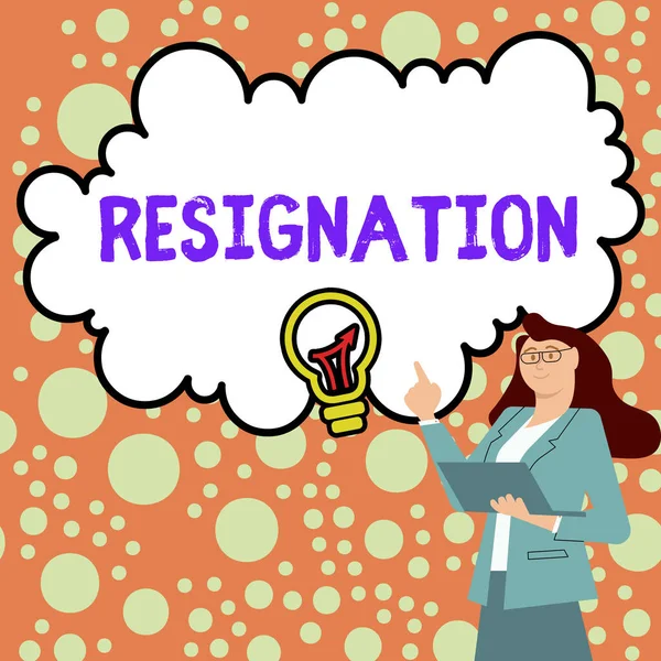 Hand Writing Sign Resignation Concept Meaning Act Giving Working Ceasing —  Fotos de Stock