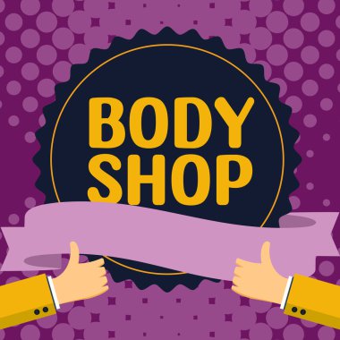 El yazısı tabelası, iş fikri otomotiv cesetlerinin yapıldığı ya da tamir edildiği bir dükkan.