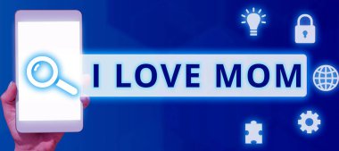 Handwriting text I Love Mom, Word for Good feelings about my mother Affection loving happiness