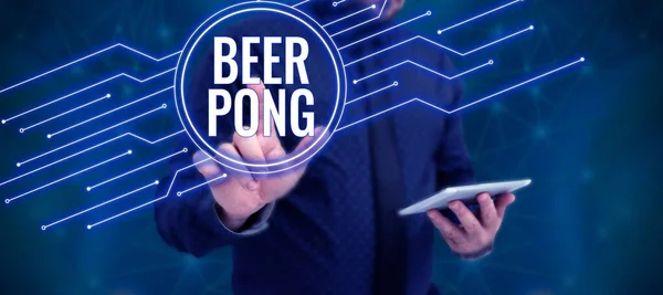 Hand Writing Sign Beer Pong Word Written Game Set Beer — Stock Fotó