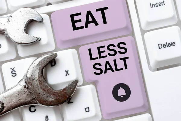 Hand Writing Sign Eat Less Salt Internet Concept Reducing Sodium —  Fotos de Stock